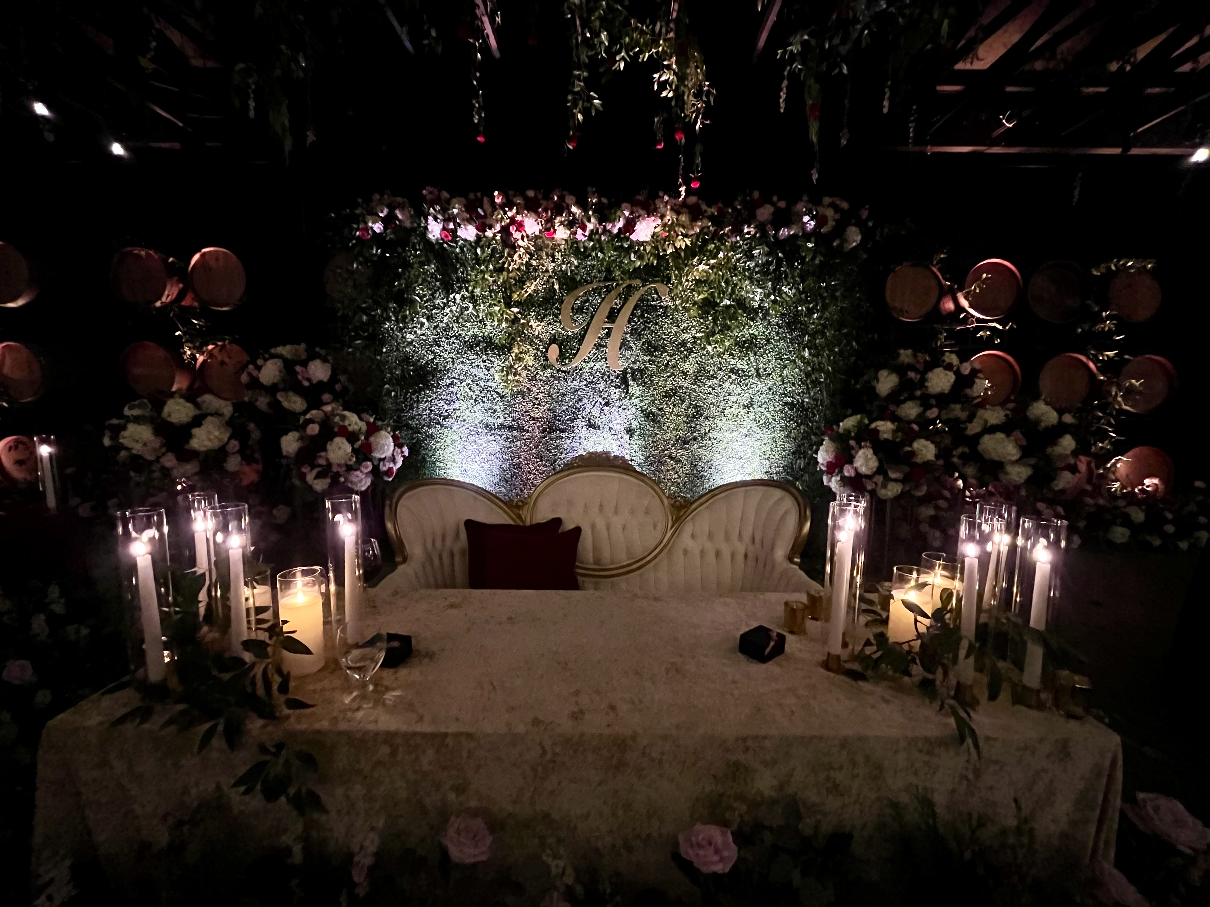 Luxury wedding reception with elegant lighting and dance floor